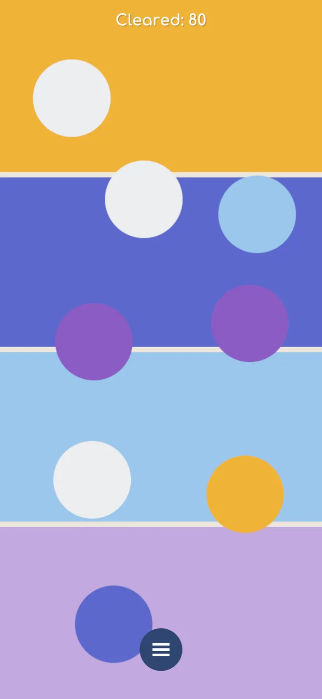 A board split into amber, indigo, pale blue and lilac bands, with six dyes among them
