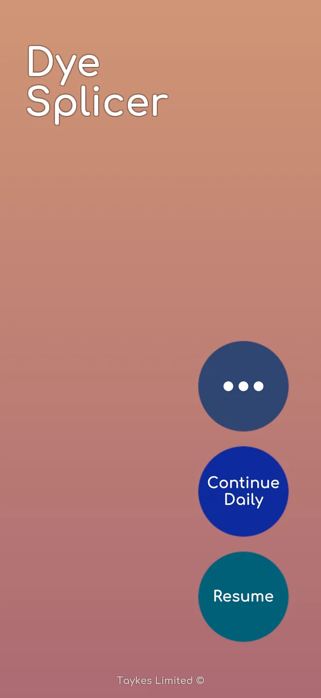 The Dye Splicer main menu, with Resume and Continue Daily buttons